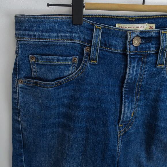 Levi’s 724 High-Rise Straight Jeans Women’s 30 Slim Fit Dark Wash Stretch Denim - Picture 2 of 12